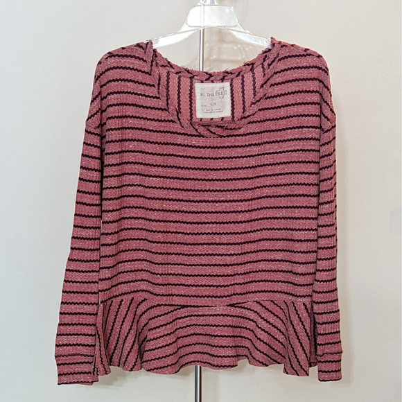 We The Free Tops - We The Free Women's Size Large Striped Top Boat Neck Peplum Pink Red